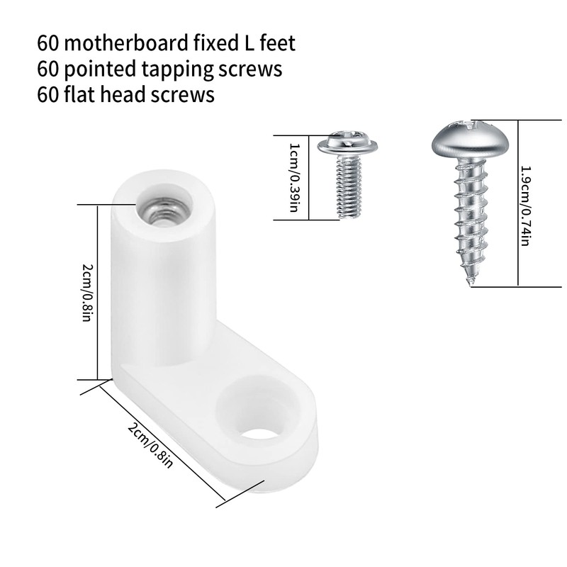 60 Pcs PCB Board Mounting Feet with Screws, White L