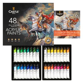 Castle Art Supplies 48 X 22ML Acrylic Paint Set | New Improved Formula | All-Inclusive Set for Beginners, Adult Artists | Quality Intense Colors | Smooth to Use on Range of Surfaces (New Improved Formula)