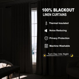 Joywell Linen Purple Full Blackout Curtains 84 Inch Long 2 Panels Set for Bedroom Living Room,Back Tab Rod Pocket Room Darkening Thermal Insulated Black Out Window Drapes,52x84 Inches