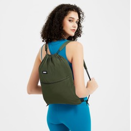 WANDF Drawstring Backpack with Shoulder Pads Sports Gym Bag Water Resistant Sackpack String Bag Cinch Bag for Women Men (Dark Green)