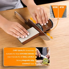 Rolling Knife Sharpener Kit, Comes with Leather Strop - Roller Kitchen Knife Sharpening - Rolling Knife Sharpener Tool with 15 & 20 Degree Sharpening Magnetic Holder - Kitchen Gadgets & Gifts