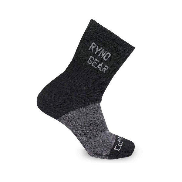 RYNO GEAR CoolMax 4" Moisture Wicking Performance Comfort Fit Crew Socks (Black (Single), 10-14)