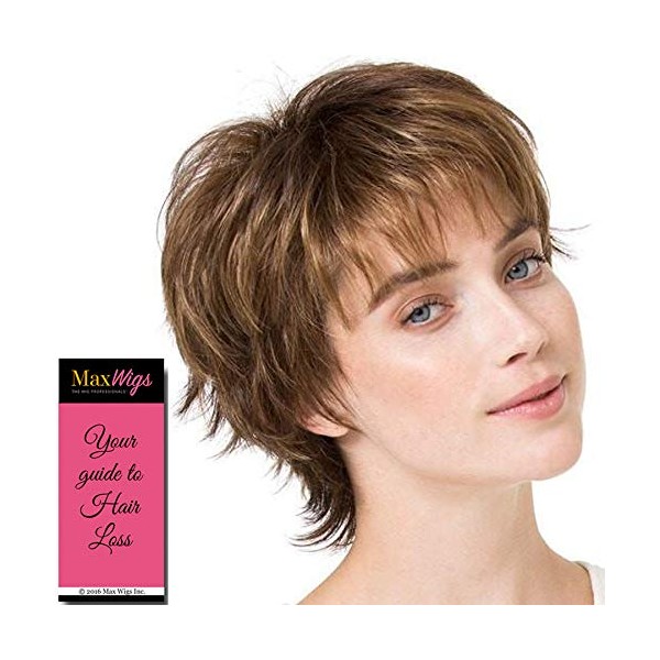 Click Wig Color Hot Mocca Mix - Ellen Wille Wigs 4" Short Choppy Layered Tousled Synthetic Open Weft Sophisticated Edgy Bundle MaxWigs Hairloss Booklet