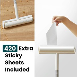 Large Lint Roller with Extra Sticky Roller and 420 Sheets 9.5" Wide, Floor Lint Roller Long Handle, Extendable to 41", Carpet, Couch, Pet Hair, Clothing Cleaning Supplies (Navy Roller + 7 Refills)