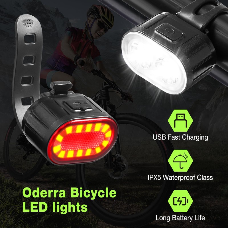 Oderra Luci Bicicletta LED USB Ricaricabile IPX5