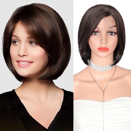 Women's Short Bob Wig With Hair Bangs Imported Heat Resistant Mix Dark Brown Syntheic Hair Wig (One Size, Dark Brown)