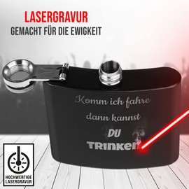 PR Print Royal Design your own hip flask with engraving made of stainless steel - engraving with desired text - gift idea for friends - practical pocket size | black, 140 ml, laser engraving