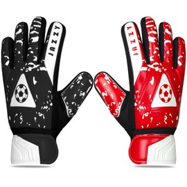 Jazzy Sports Contrast Goalkeeper Gloves, Soccer Goalie Gloves for Kids Youth Boys with Double Wrist Protection Along 4mm Non-Slip Latex Grip Palm (Red-Black, Size 2 Suitable for 4-5 Years)