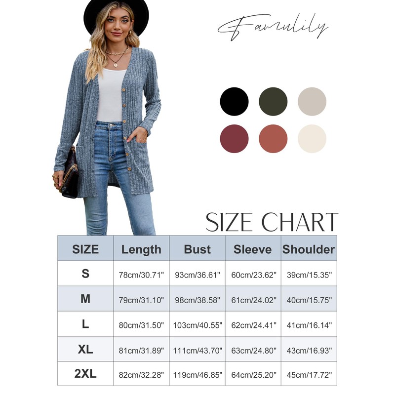 Famulily Women's Long Sleeve Open Front Cardigans, Button Down V