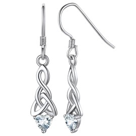Women's Celtic Knot Dangle Earring, Sterling Silver April Birthstone Cubic Zirconia Drops Birthday Gifts for GF Wife