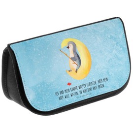 Mr. & Mrs. Panda Penguin Moon Cosmetic Bag, Gift, Bedroom, Cosmetic Bag, Toiletry Bag, Makeup Bag, Sleeping, Make-Up, blue, Hand Drawn