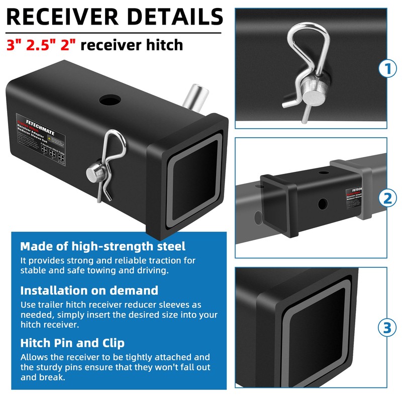 Trailer Hitch Receiver Extender Adapter Reducer Sleeve Set by Fetechmate,