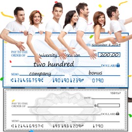 Giant Check 40 x 16 inches, Big Check for Presentation Award, Oversized Fake Blank Check for Promotiona Fundraisers, Charity& Donation Events