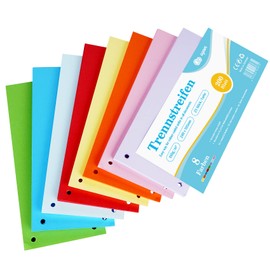 Agoer Trennstreifen bunt 200 Stück, 8 Sortiert Farben Register- 24 x 10,5cm Trenner Gelocht Recycelter Karton, 180 g/m² Bedruckbar Papier Karten für Sortieren Ordner