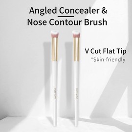 ENZO KEN Angled Concealer Brush Under the Eyes, Small Nose Contour Brush, V-shaped Eyeshadow Brush for Dark Circles Puffiness, BB Cream Liquid Blend. 162V