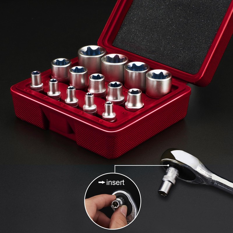 14-Piece E-Torx Socket Set, 3/8”, 1/2”, 1/4” Premium Ultimate Female