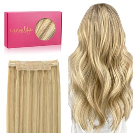 WENNALIFE Secret Hair Extensions Real Hair, 35 cm, 14 Inches 75 g Light Blonde Highlights Golden Blonde Remy Hair Extensions Real Hair Wire Hair Extensions Invisible Wire Extensions