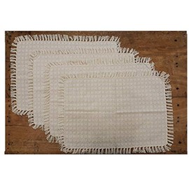 Set of 4 Placemats, Natural/Ivory Woven Fringed,100% Cotton, Size 13x19 Inch, Suitable for Formal Dining, Everyday Meals and Casual Occasions.