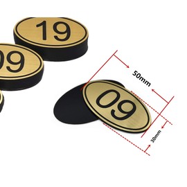 NanTun 50 Sets ABS Engraved Silver Oval Table Number Locker Tags with Double Sided Tape - 1 to 50