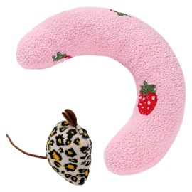 MAXQUU 1 U Shaped Pet Pillow And 1 Pet Doll, Strawberry Pattern Sleeping Pillow, Cat And Dog Pillow Toy, Pet Neck Guard And Sleeping Plush Pillow Ring (Pink)