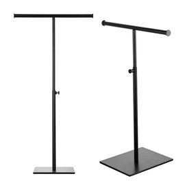 bjewego T Bar Display Stand - Set of Two Tabletop Purse Display Stand - Adjustable Height Double Hook Hanging Jewelry Stands for Long Necklaces (Black)