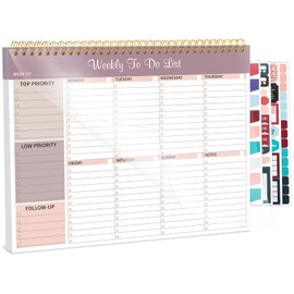 Weekly To Do List Notepad, Weekly Desk Planner with 52 Tear Off Sheets Undated Weekly Planner Habit Tracker & Productivity Organizer for Home School and Work, 8.5''x11'' -Lilac