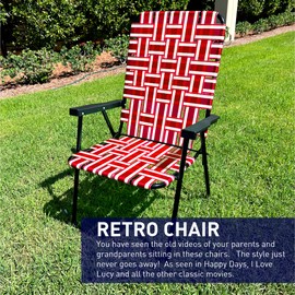 Lawn Chair Folding Steel Webbing Chaise Patio Lounger Seat Wood Handles Great for Camping, Beach, Fishing, Backyard, Stadium, Pool, Boating, and Sports 2 Pack Red