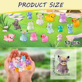 Nhemeylp 53pcs Luminous Mini Resin Animals Mixed, Tiny Resin Animals Miniature Little Small Duck Frog Mushroom Figures for Micro Landscape Fairy Garden Aquarium Dollhouse Decor