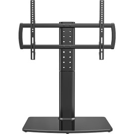 Universal Swivel TV Stand/Base Table Top Stand 40 to 86 inch TVs 110 Degree Swivel, 5 Level Height Adjustable, Heavy Duty Tempered Glass Base, Holds up 132lbs Screens, HT04B-003