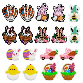 PEVOGON Easter Silicone Focal Bead, 18 Pcs Rabbit Loose Beads Accessory for DIY Keychains Bracelet Necklace Pens Lanyard Making