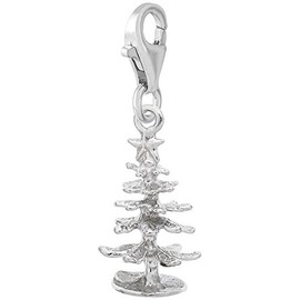 Sterling Silver Christmas Tree Charm with Lobster Claw Clasp, Charms for Bracelets and Necklaces