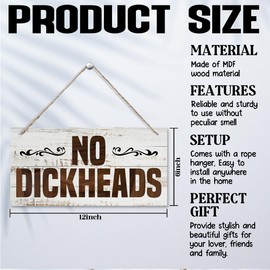Funny Sign, No Dickheads Sign, Funny Home Bar, Hanging Wooden Plaques Sign, Pub, Man Cave, Shed, Garage, Hanging Wooden Sign, Secret Santa Gift, Farmhouse Wall Decor, 11.8 * 5.9 Inch