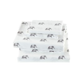 Mk Home 4pc Queen Sheet Set White Grey Elephant New