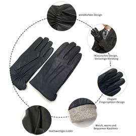 ZLUXURQ Men's Winter Genuine Sheepskin Leather Warm Gloves Cashmere or Wool Lining, Black (soft sheepskin/cashmere/no touchscreen)