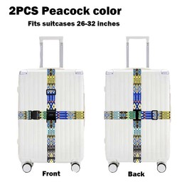 pdodo Luggage Strap with Combination Lock, Pack of 4 Luggage Straps with 2 Luggage Tags, Nylon Suitcase Strap, Multicoloured
