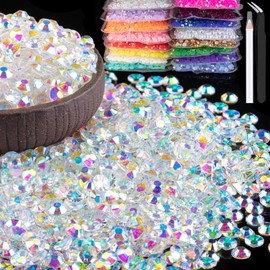 6000pcs 4mm Resin Rhinestones Bulk, Transparent AB Flatback Round Jelly Rhinestones Bedazzling Non Hotfix Crystal Gems Large Quantity Wholesale for DIY Crafts Clothes Tumblers Face Makeup Manicure