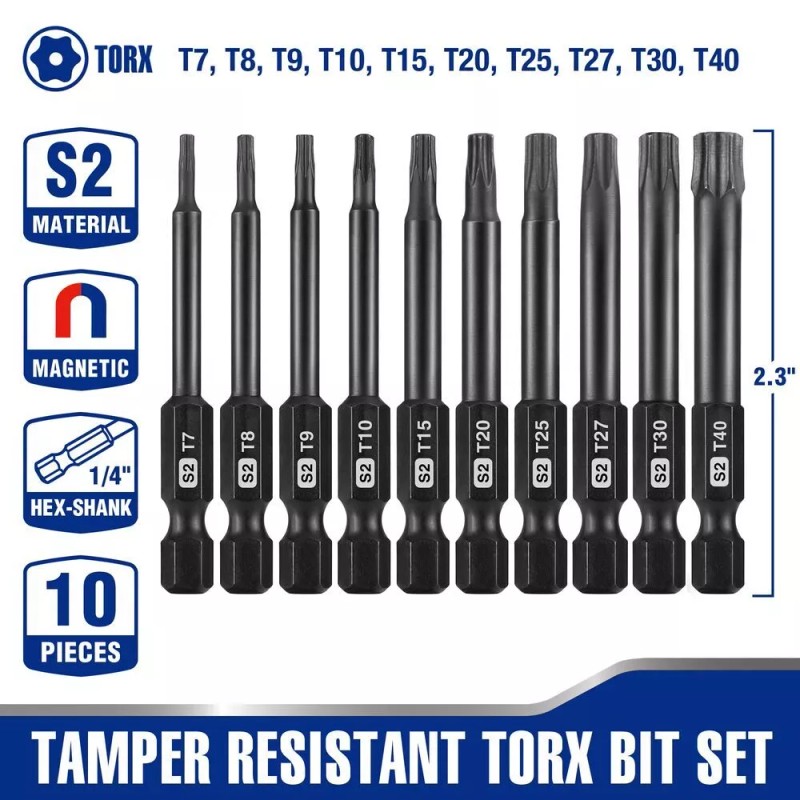 WORKPRO 10PCS Security Torx Bit Set 2.3" Long Torx Screwdriver
