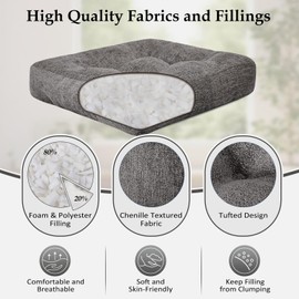 downluxe Chair Cushions for Dining Chairs 4 Pack, Tufted Memory Foam Chair Pads with Non-Slip Bottom, U-Shaped Kitchen Chair Cushions, 17"x17"x4", Dark Grey