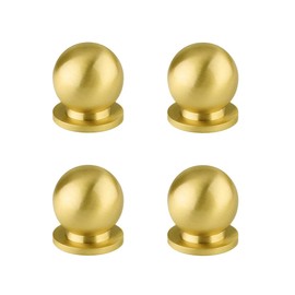 Tiazza Pack of 4 Round Solid Brass Knobs Antique Drawer Small Handle Modern Minimalist Pulls (Gold)