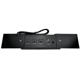 Brush Connectivity Box Conference Table Power Box with 3 Power Socket+ 1 USB-A and Type C Charger+1 CAT6+ 1 HDMI/USB-C Data(Black) (Sliding)