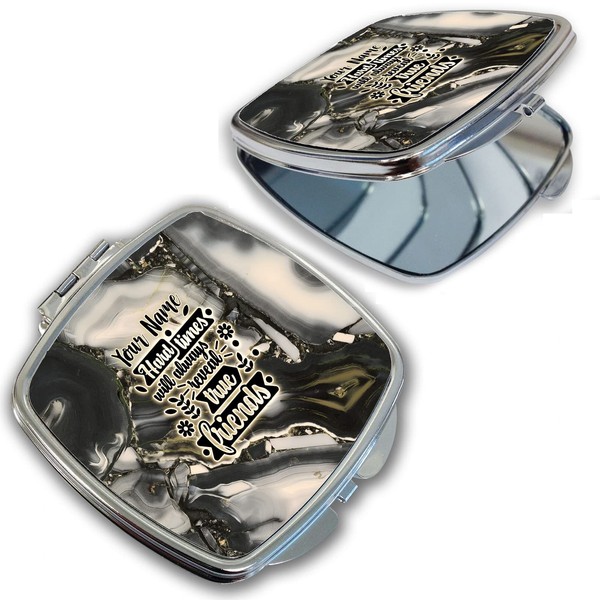 Bleu Reign Compact Personalized Pocket Mirror Custom Name Black Marble