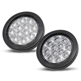 MADCATZ 4 Inch Round White Light 12 LED Back up Reverse Lamps Sealed Clearance Lights Plugs Grommets Tail Light Truck Boat Tractor ATV Caravan RV Van Bus Waterproof 12V DC (Pack of 2) GA12