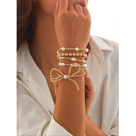 Elegant Faux Pearl Decorated Bowknot Design Bracelet, Fashion Jewelry for Party, Daily Clothing Decor, Trendy All-match & Exquisite Jewelry for Birthday Gift