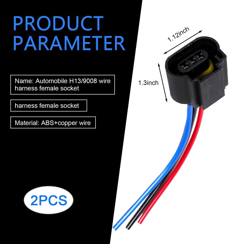 Downhill 2 PCS H13/9008 Female Socket Harness Connectors, Signal Light