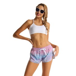 Nonwe Women's Board Shorts Quick Dry Solid Summer Beach Surf Trunks Drawstring Blue Printed XL