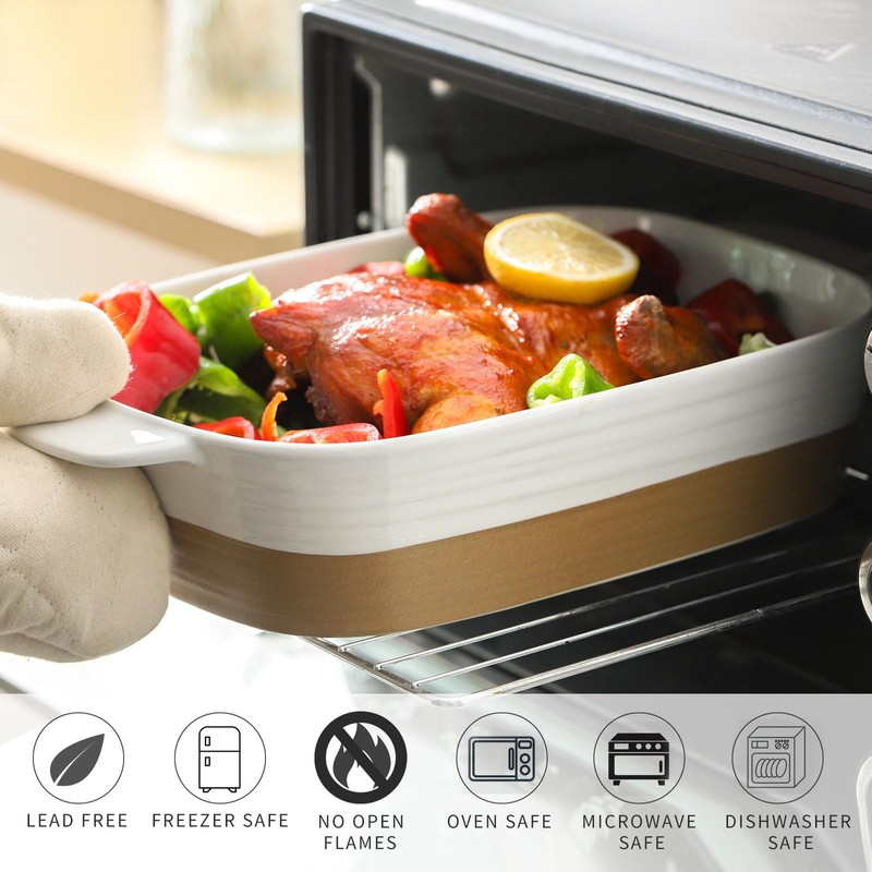 Hasense Ceramic Baking Dish with Handle, Deep Lasagna Pan and