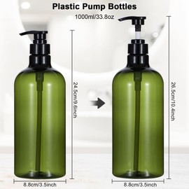 Yebeauty Pump Bottle Dispenser, 33.8oz 1000ml Refillable Shampoo Pump Bottles Empty Plastic Shower Soap Dispenser Large Liquid Containers for Conditioner Body Wash, Bathroom Kitchen, 2 Pack Green