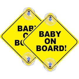 2 Pcs Baby On Board Sign, Child on Board Car Sign, Equipped with 4 Suction Cups, Reusable Durable Car Baby Stickers