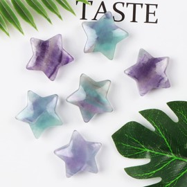 SMQ Rainbow Fluorite Crystal Star Moon Chakra Stone Set 1.2 inch Engraving Star Crystal Moon Gemstone Reiki Healing Crystal Stone for DIY Collectibles Jewelry