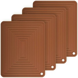 Silicone Trivets Mats for Hot Pots and Pans, Flexible Hot Pads for Kitchen Table, Non Slip Heat Resistant Pot Holders 9 x 12 Inches Rectangular Microwave Mats Pack 4 Brown